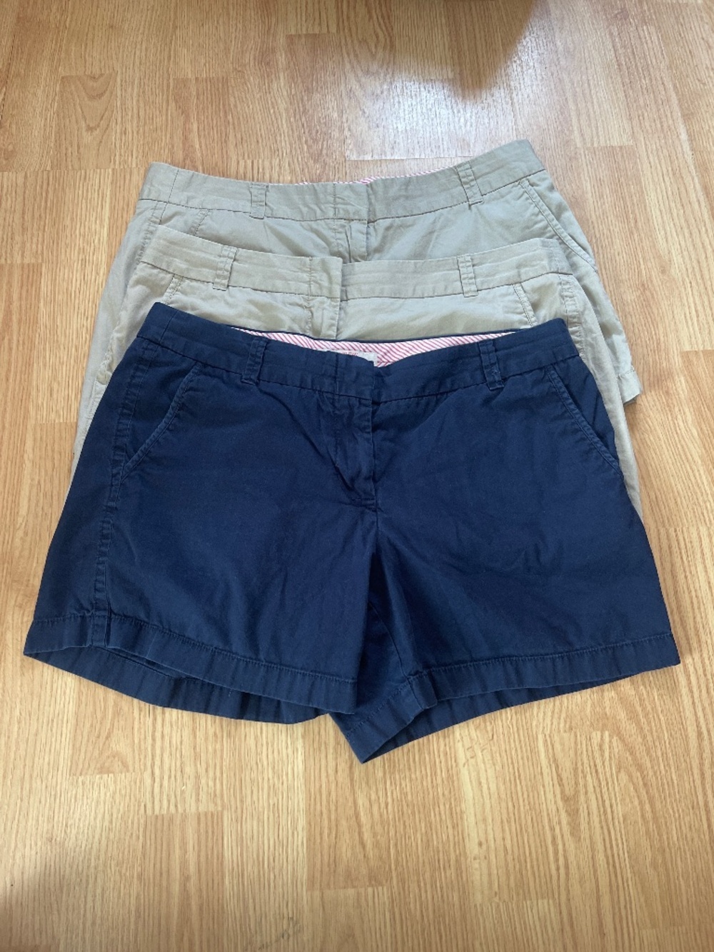 J. Crew 100% Cotton Chino Broken-In Bundle of 3 Navy Blue Khaki 5” Inseam Shorts